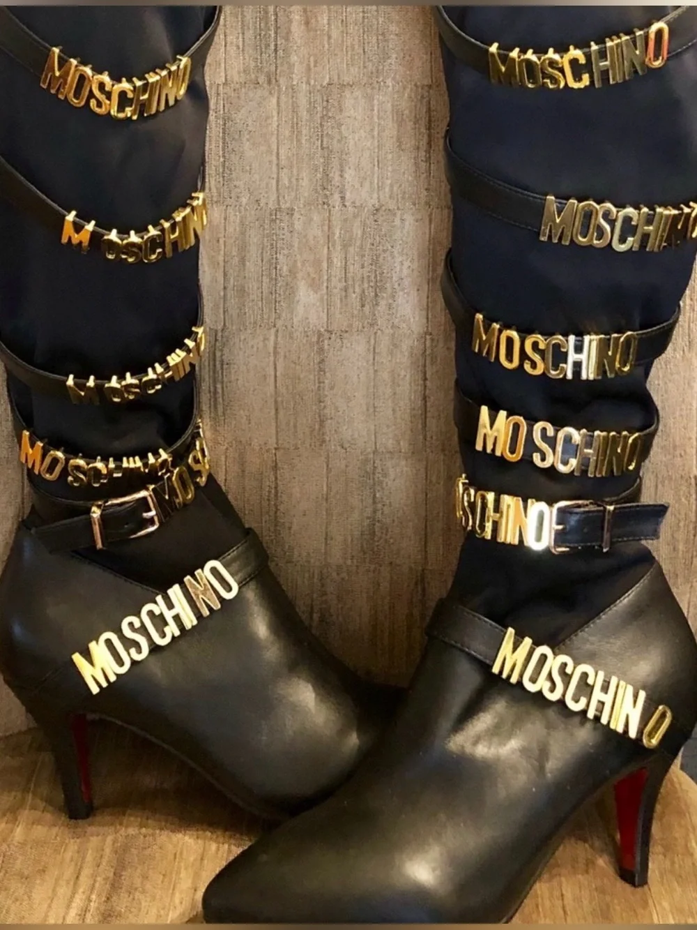MOSCHINO metal lettering logo boots